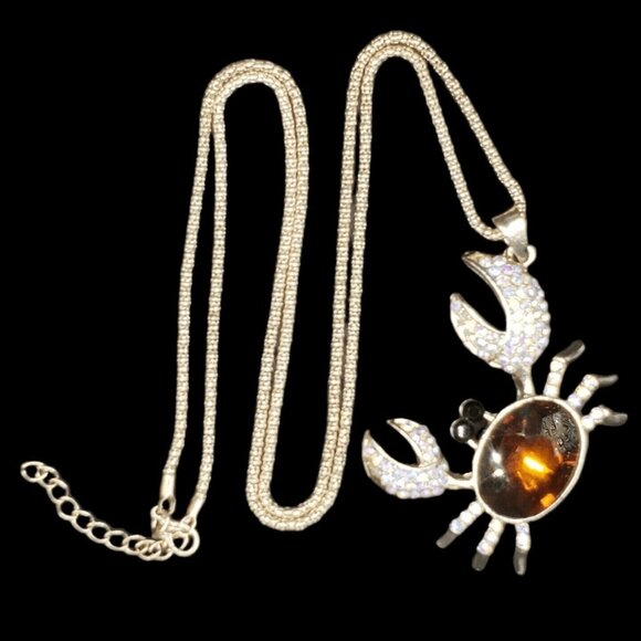 Crab Amber Necklace Comes Gift Boxed Rhinestones Birthday Holiday Christmas - Picture 5 of 6
